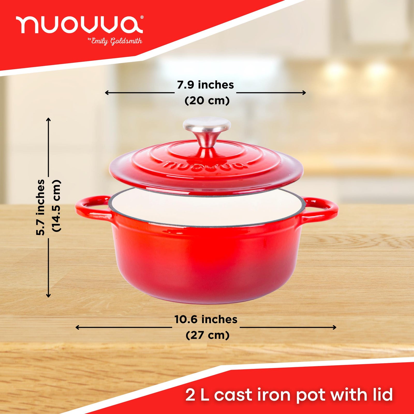 Cast Iron Dutch Oven Casserole Pot With Lid - 20cm (2l)  | Red