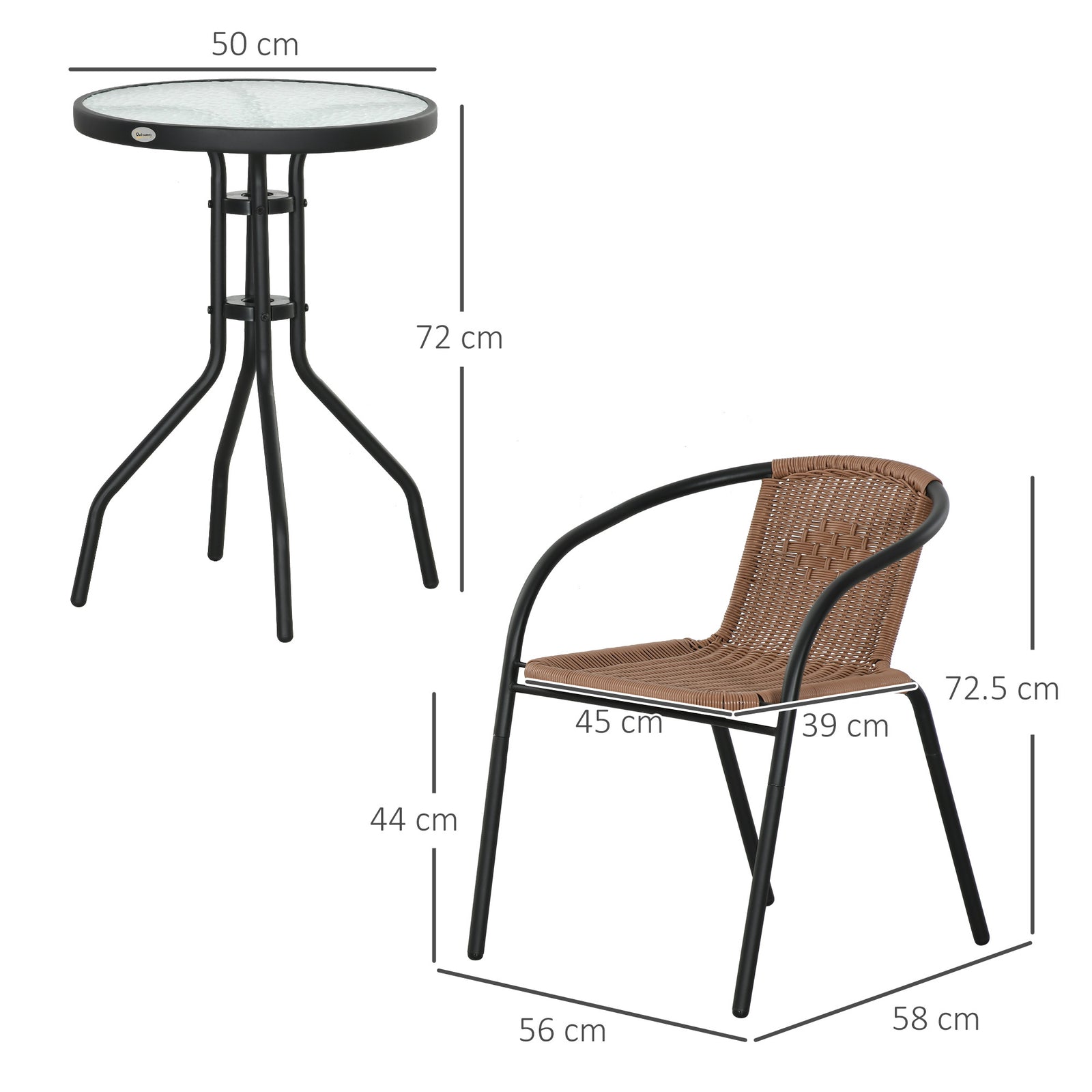 3 Pieces Garden Furniture Set With 2 Stackable Chairs | Brown