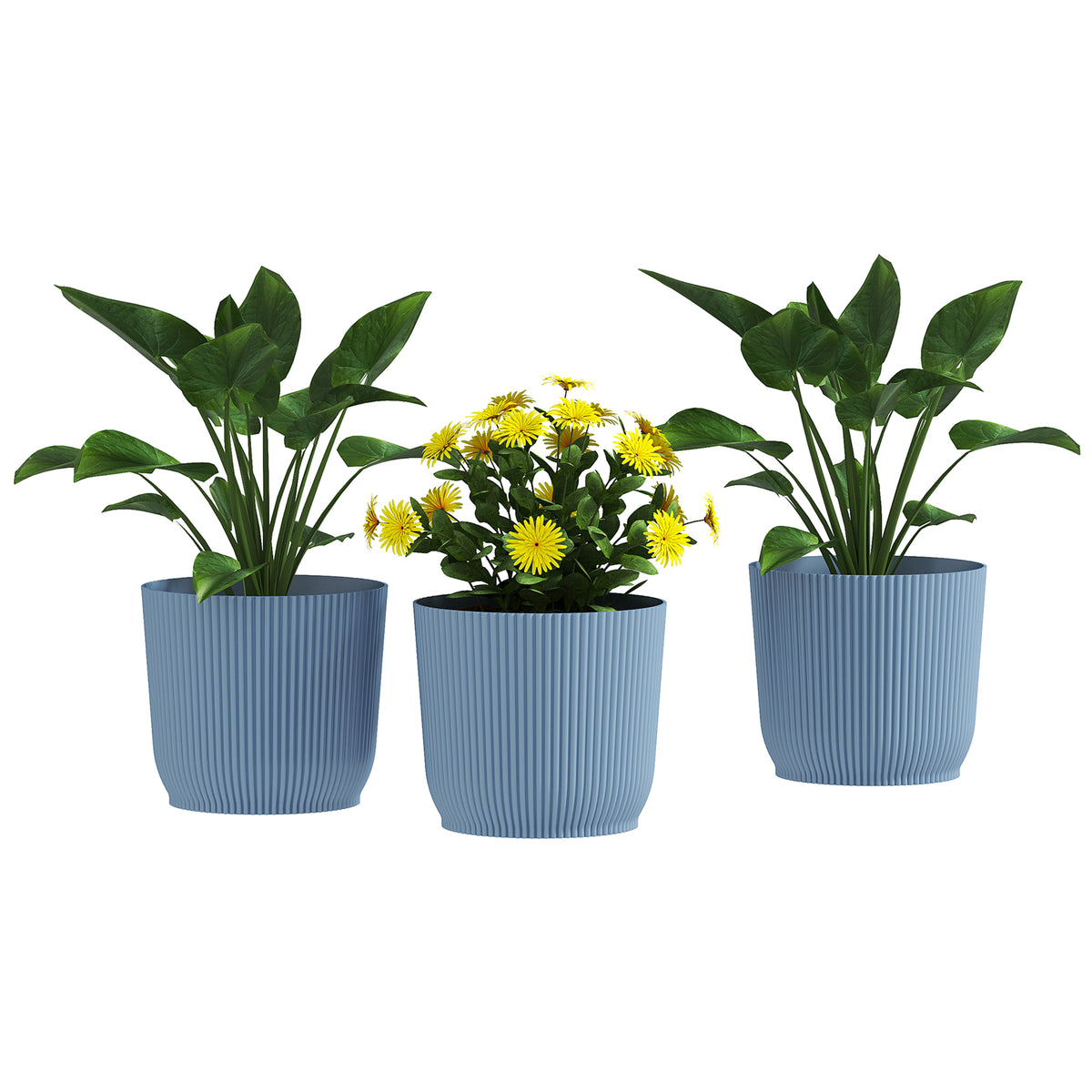 Round Plant Pots Outdoor 22cm For Garden Decoration | Set of 3 | Blue
