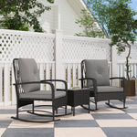 Rattan Bistro Set Balcony Furniture With Rocking Chairs | Black