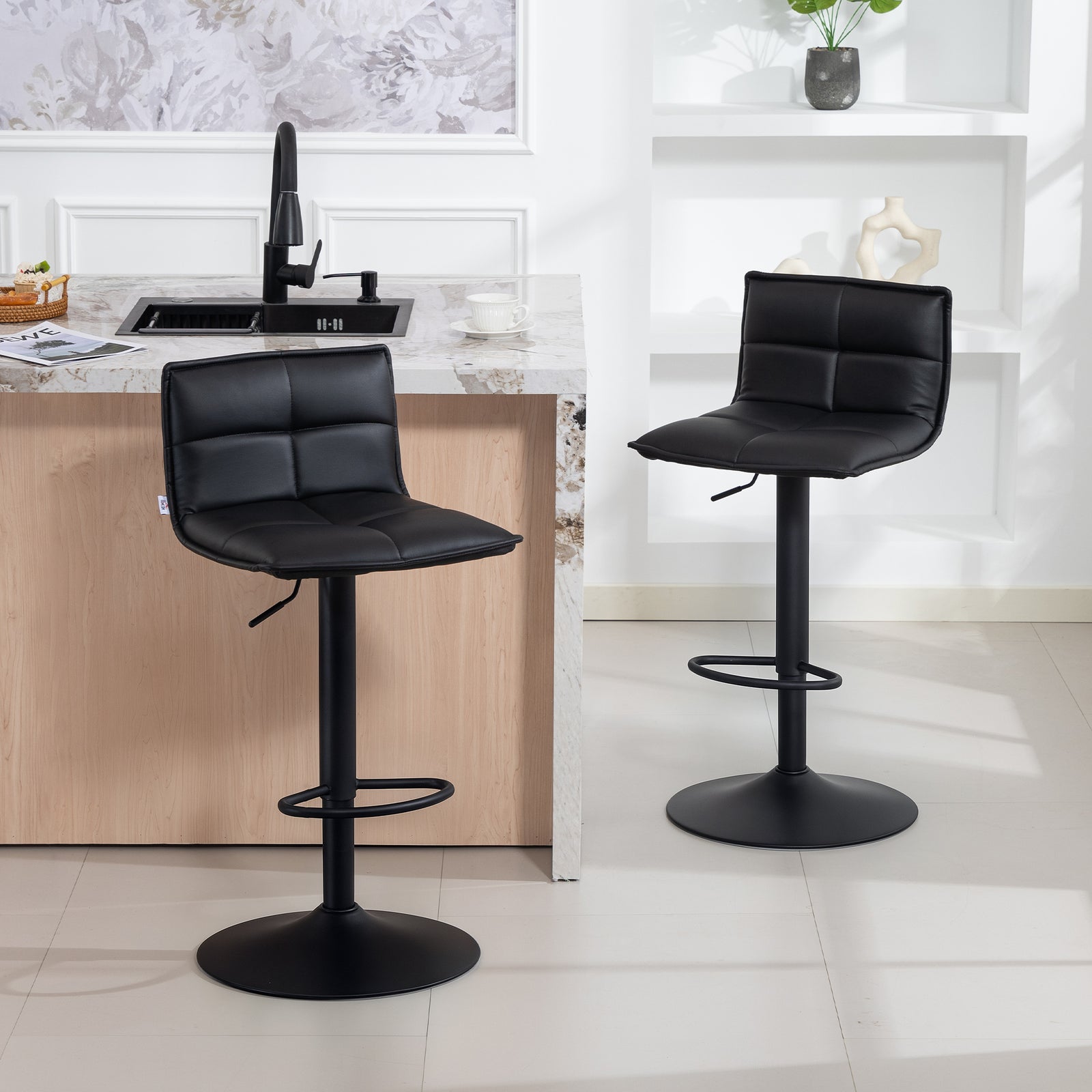 Bar Stools Set Of 2 Swivel Height Adjustable Barstools | Black