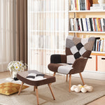 Colour Block Upholstered Wingback Armchair With Footstool