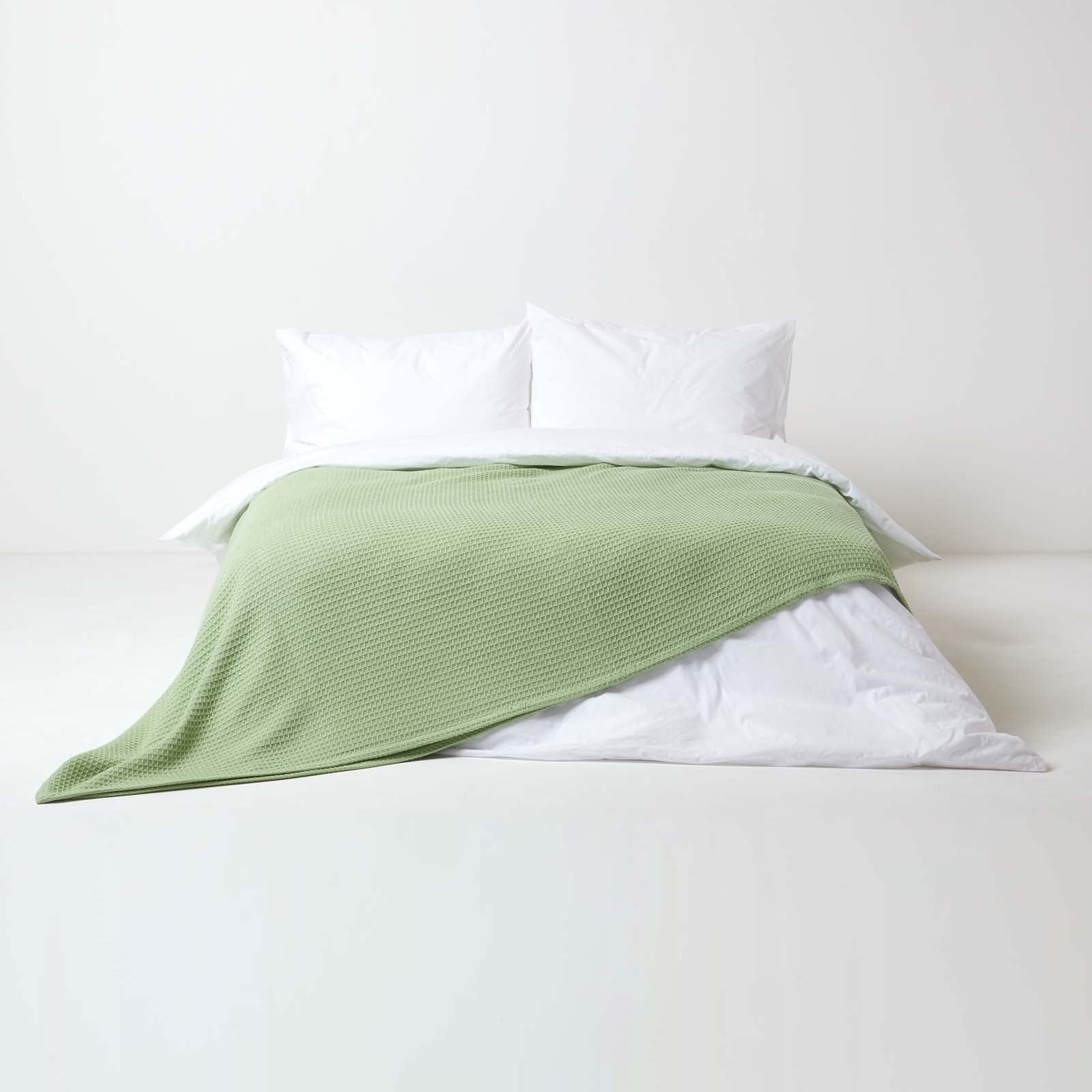 Organic Cotton Waffle Blanket/ Throw | 228cm x 228cm | Sage Green