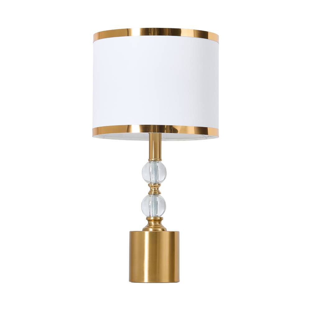 Gold & White Led Table Lamp With Crystal Accents – Cylindrical Fabric Shade, Adjustable Colour Temperature
