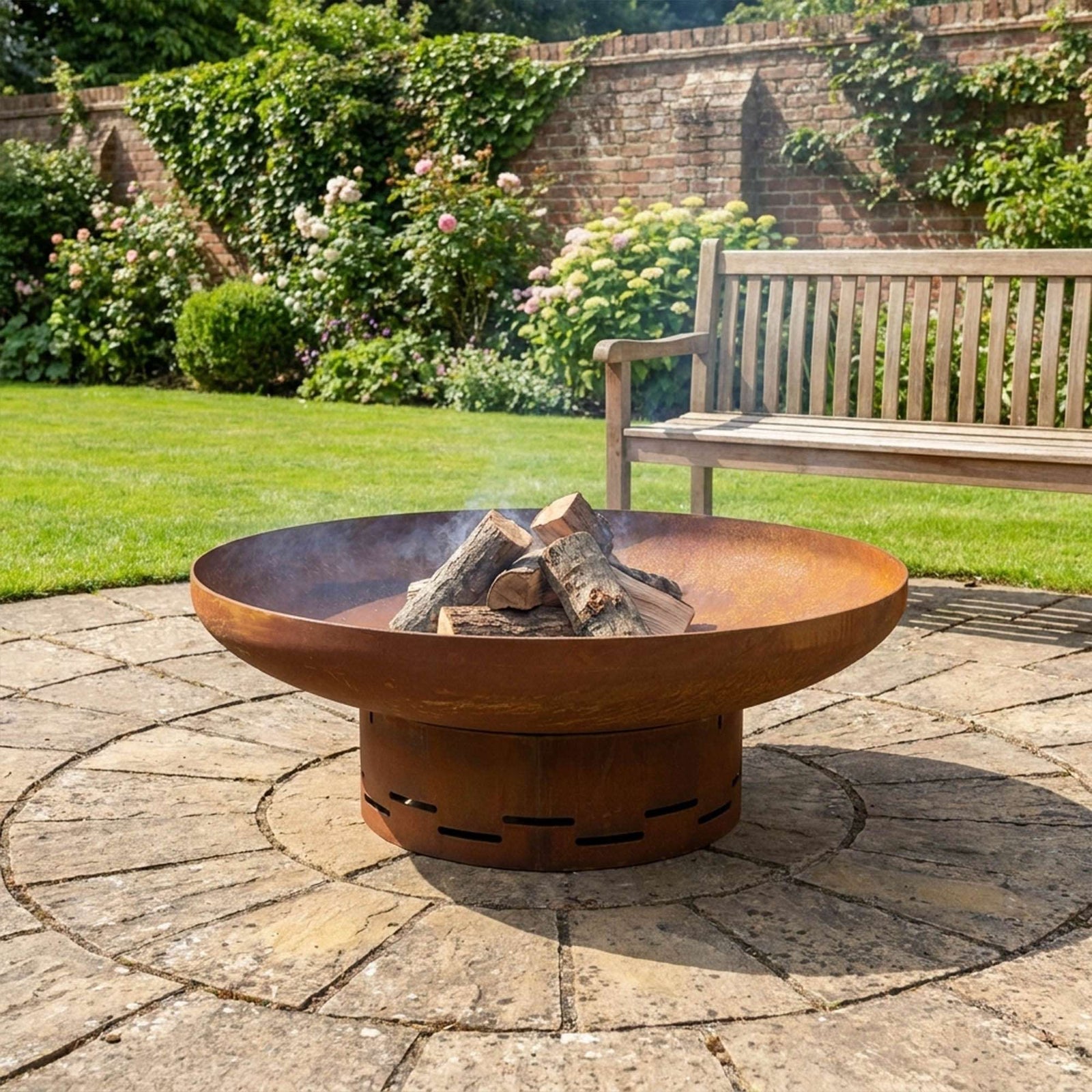 Nicoman Large Corten Steel Rust Fire Pit 70cm Outdoor Round Firepit For Garden