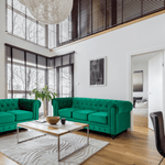 Button Tufted Velvet Living Room Sofa - 2 Seater | Green