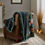 Traditional Tree Sherpa Fleece Throw – Christmas Printed Blanket | 130cm x 170cm | Airforce Blue