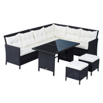6 Pcs Patio Wicker Dining Set Rattan Chair Stool Table Set | Black