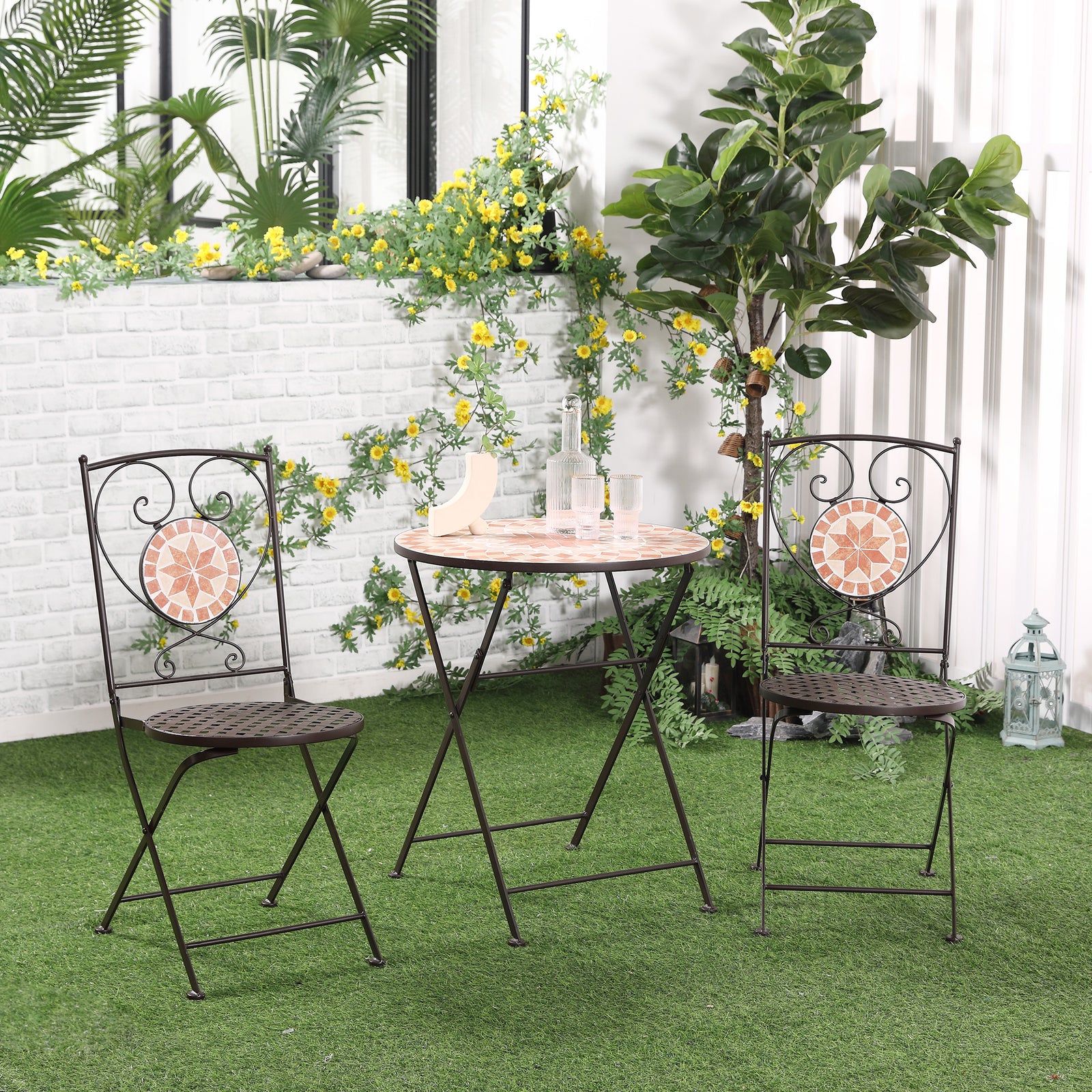 3-piece Outdoor Bistro Set With Round Table And 2 Chairs