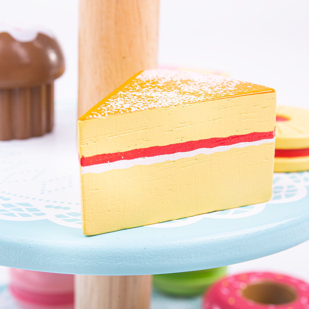 Wooden Cake Stand With 9 Cakes, Pretend Play Food