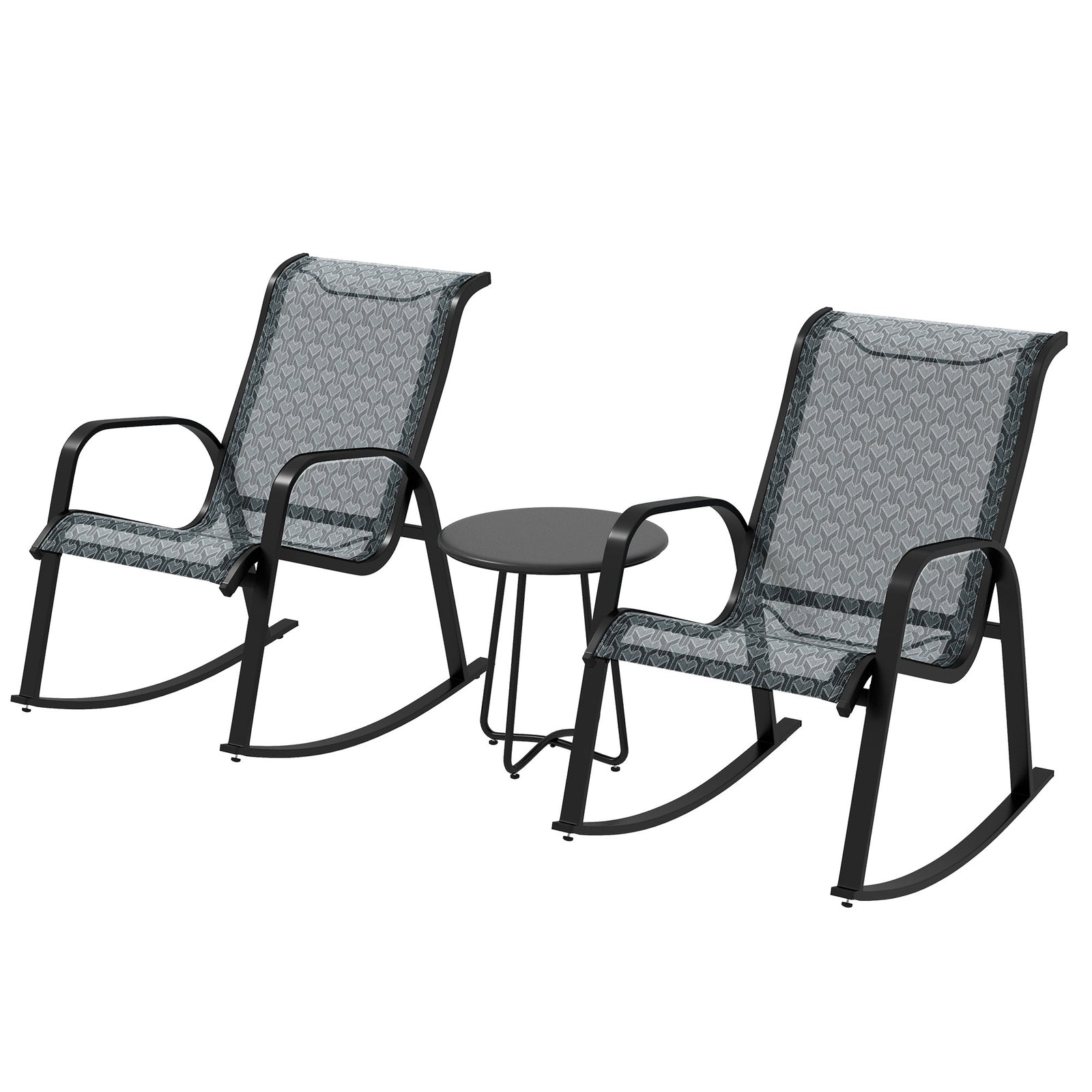 Outsunny 3 Pcs Outdoor Rocking Bistro Set, Mesh Fabric, Grey