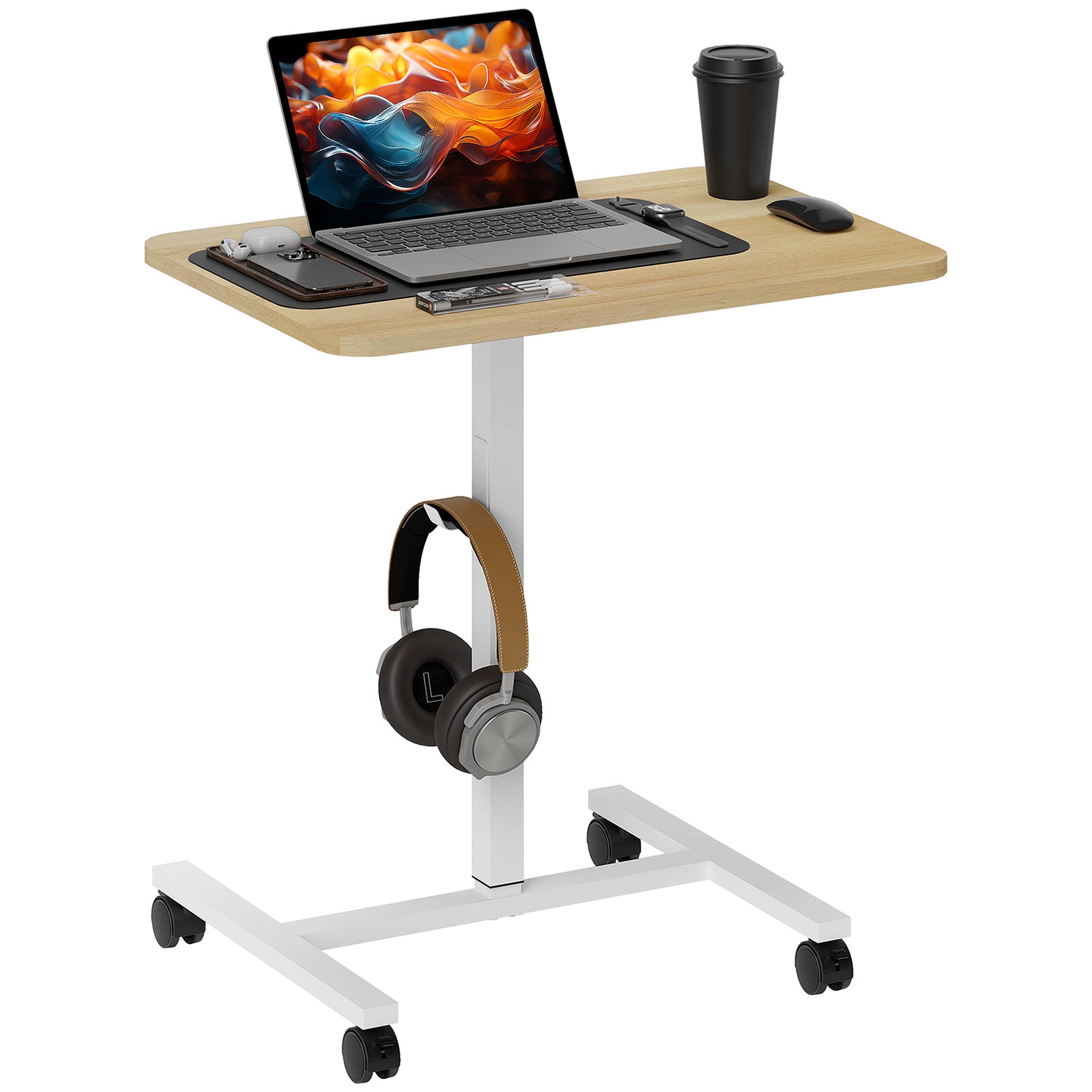 Standing Desk Mobile Overbed Table W/ Wheels For Home Office | Brown