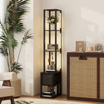 Floor Lamp With Shelves, Led Standing Lamp With Fabric Drawer | Black
