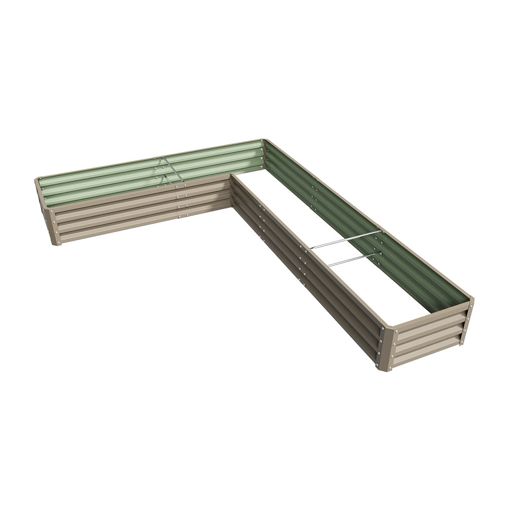 L-shaped Galvanized Steel Raised Garden Bed | One Size | Brown