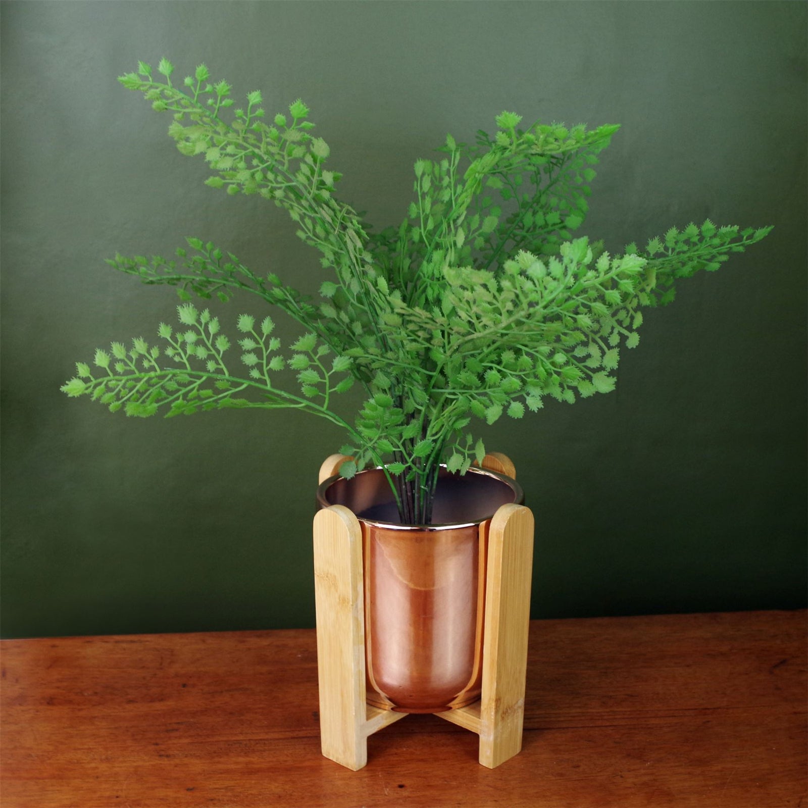 Gold Ceramic Planter Bamboo Stand With Plant Pot
