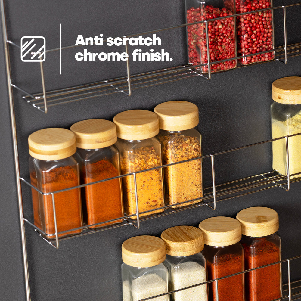Livivo 5 Tier Cupboard Door Spice Rack Chrome Wall Mounted Kitchen Organiser