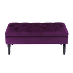 Velvet Upholstered Storage Bench With Button-tufted Seat And Rubberwood Legs | Dark Purple