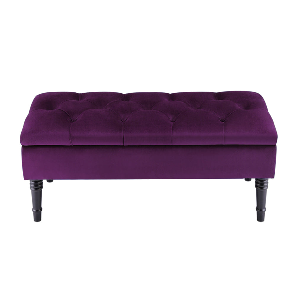 Velvet Upholstered Storage Bench With Button-tufted Seat And Rubberwood Legs | Dark Purple