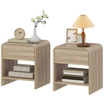 HOMCOM Bedside Tables Set Of 2, Rounded Corner Nightstand Drawer Natural
