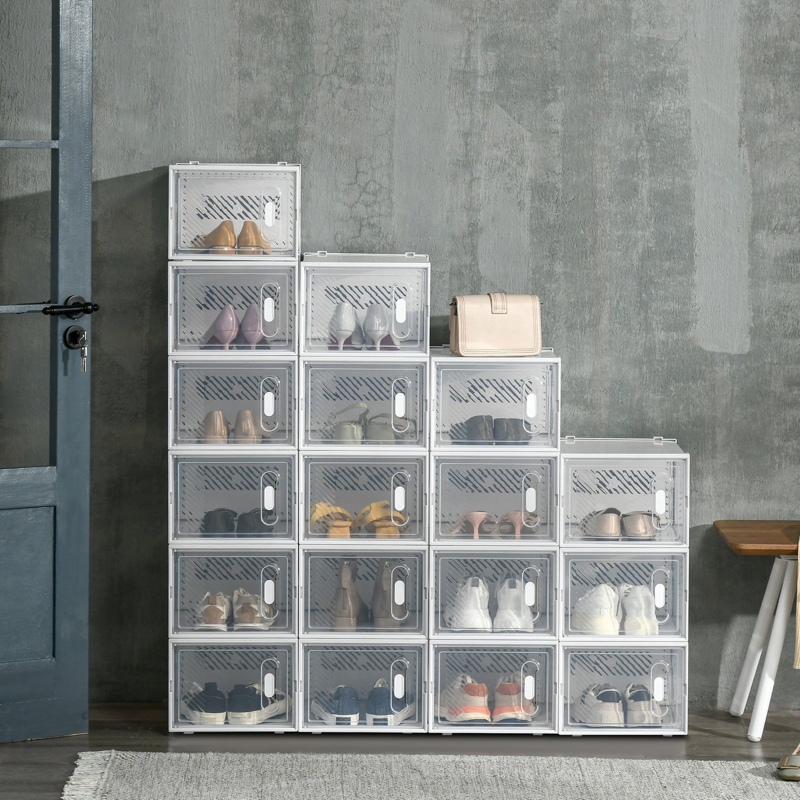 18pcs Stackable Plastic Shoe Storage Box Uk/eu Size 8.5/12 | Large | White
