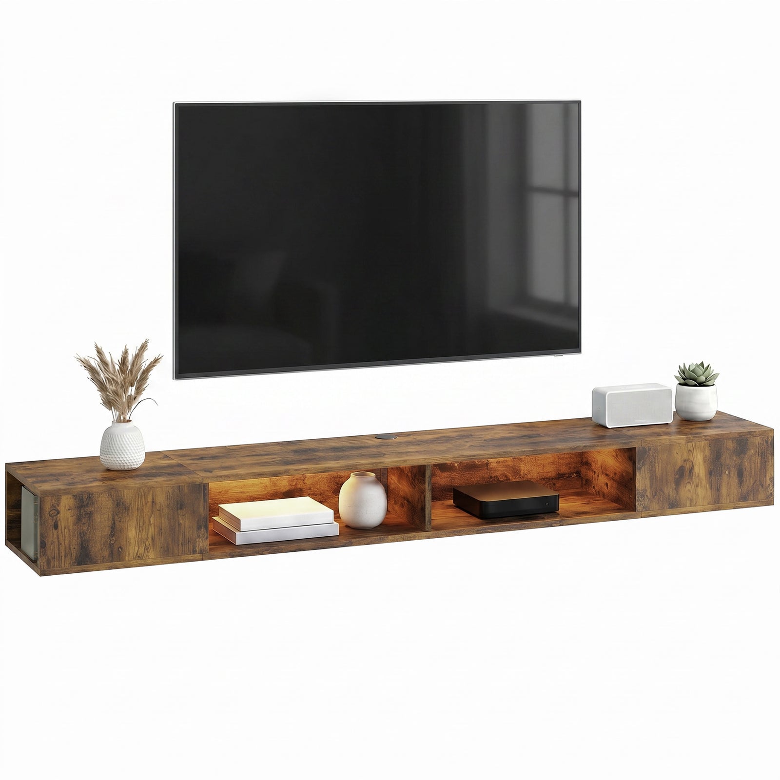 Tv Stand With Rgb Led Lights For 75-inch Tv | Rustic Brown