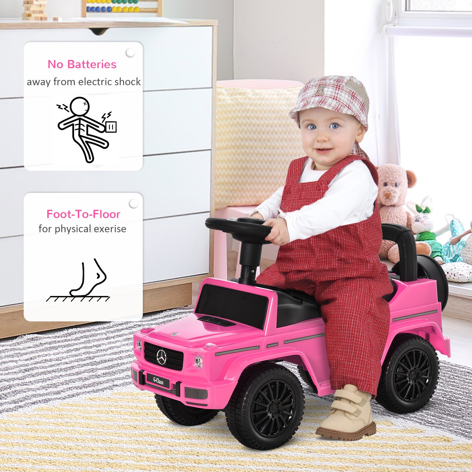 Benz G350 Kids Ride On Sliding Car W/ Under Seat Storage No Power | Pink