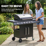 Burner Gas Bbq Grill, Gas Barbecue Trolley With Side Table, Black