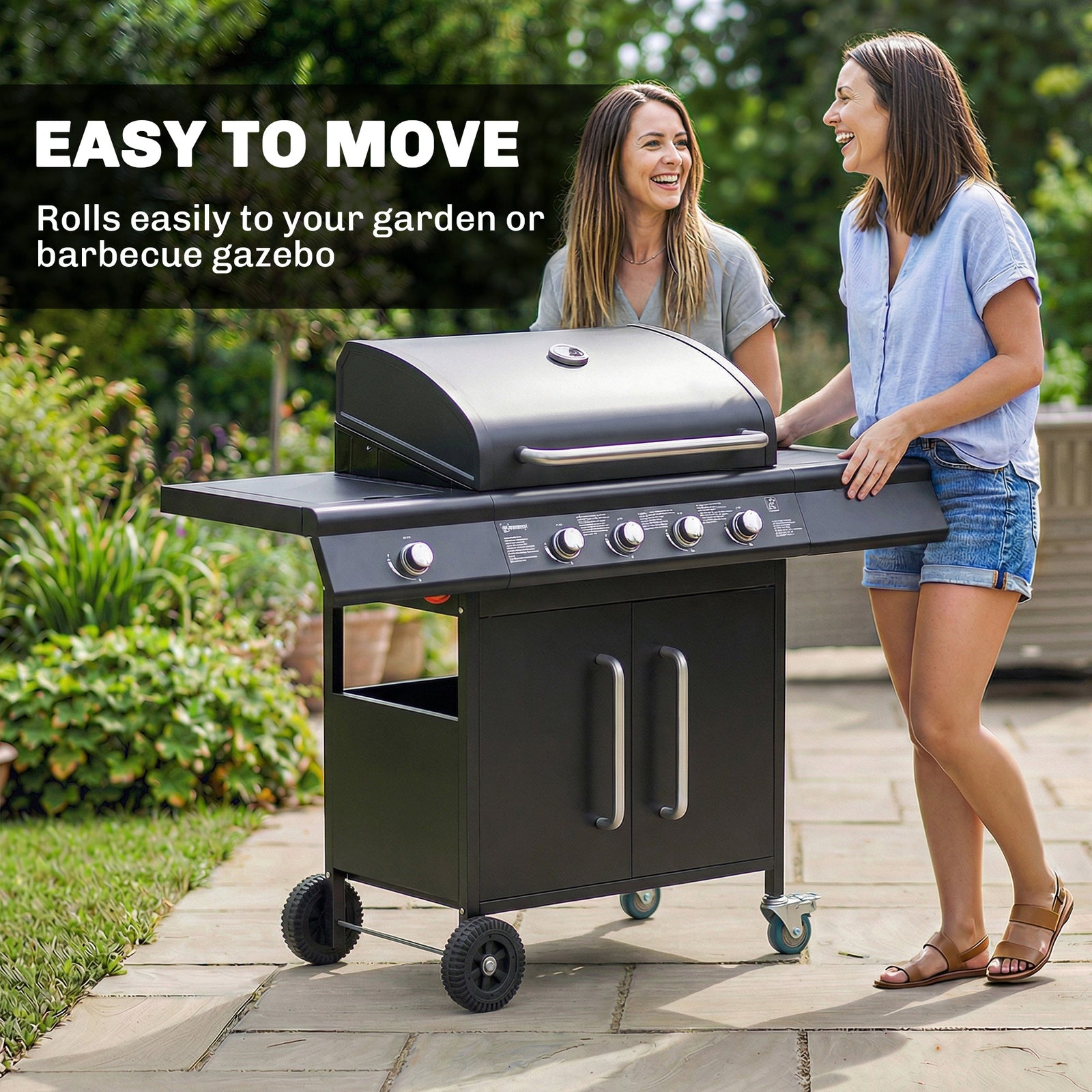 Burner Gas Bbq Grill, Gas Barbecue Trolley With Side Table, Black