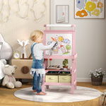 Double-sided Art Easel For Kids W/ Paper Roll, Storage Baskets | Pink