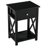 Side Table Nightstand For Bedroom With Drawer & Bottom Shelf | Black