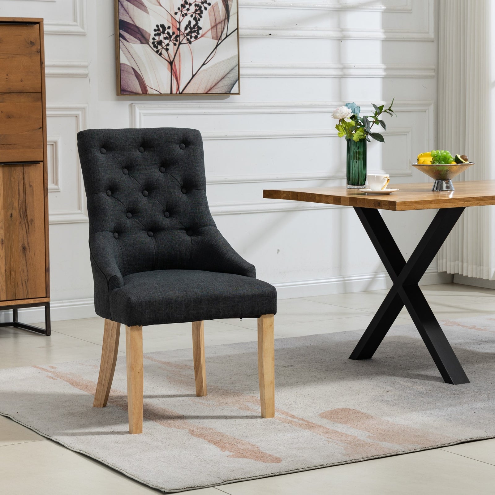 Set Of 2 Ravenna Fabric Dining Chairs | Black