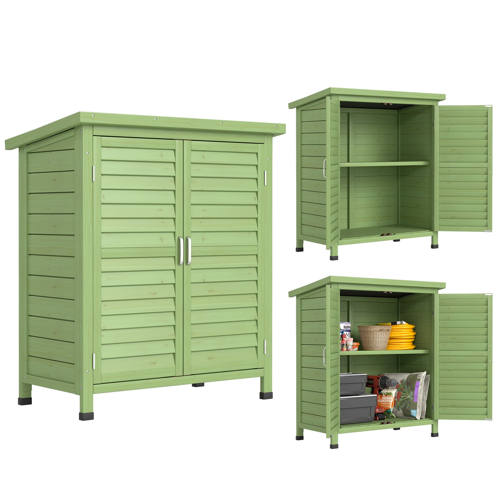 Solid Wood Garden Storage Shed With Doors Green