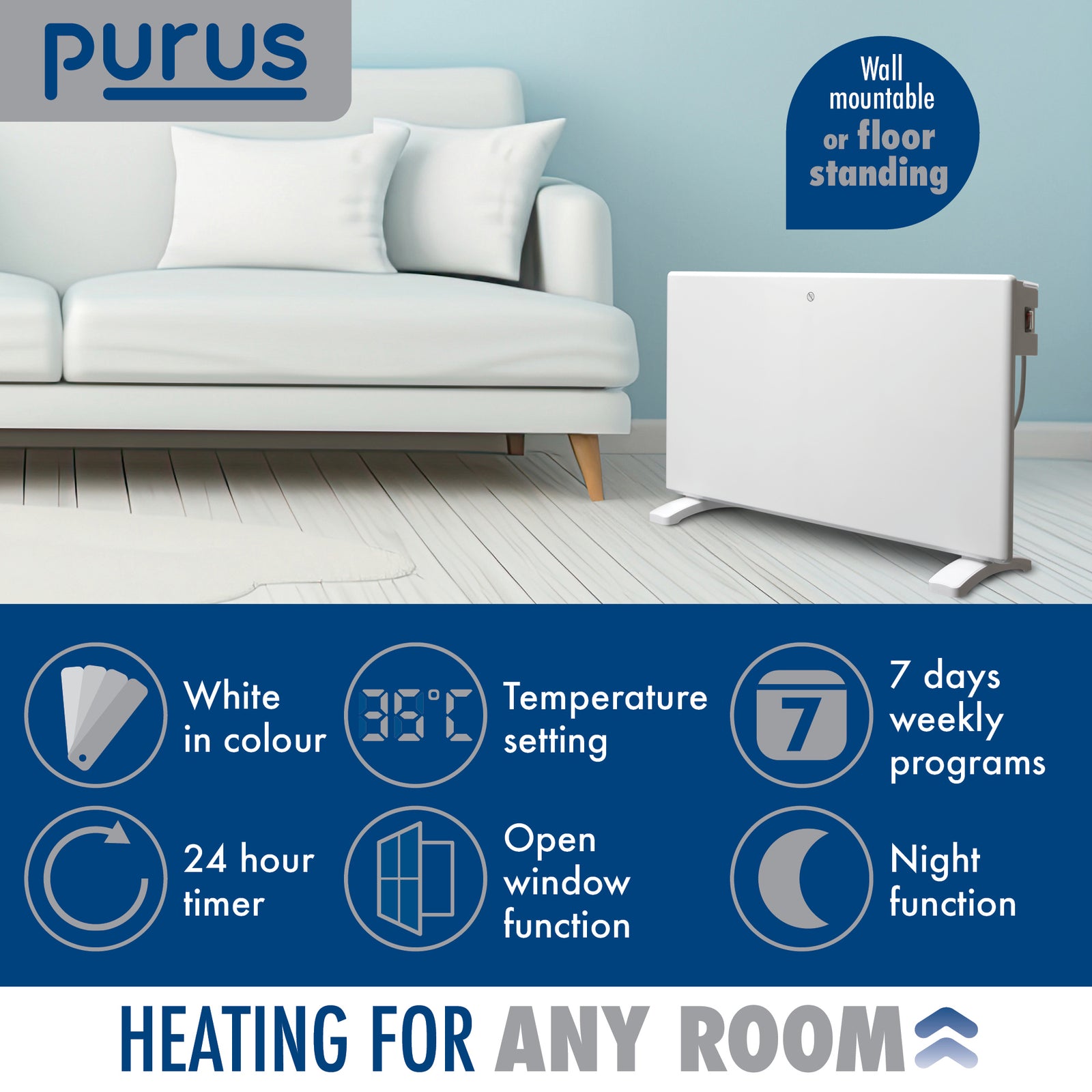 Electric Radiator Panel Heater Eco Bathroom Safe Wall Mounted Or Floorstanding Timer Thermostat Lot 20 | 1200w | White