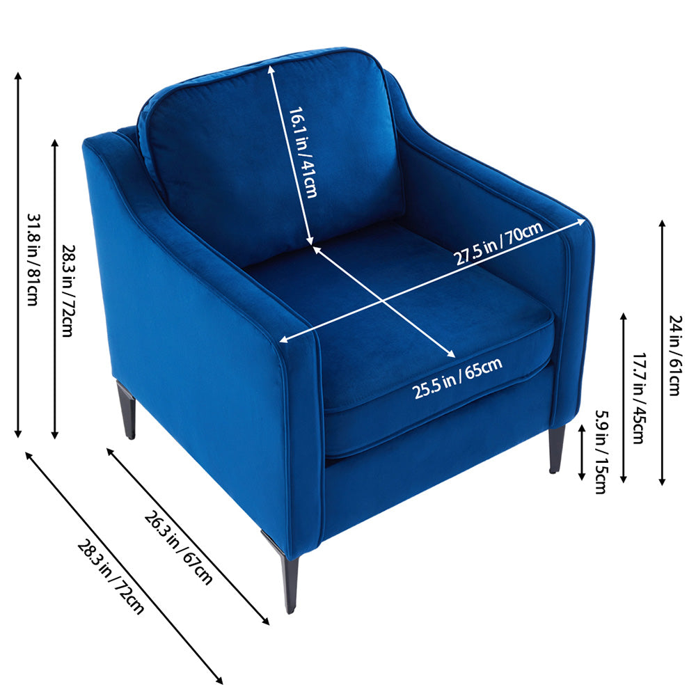Contemporary Upholstered Armchair – Velvet Accent Chair For Living Room Or Study | Blue
