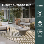 Luxury Outdoor Rug Waterproof Reversible For Garden Patio 100% Recycled, Green May Geometric | 120cm x 180cm | Olive