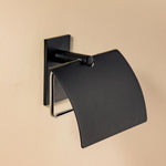 Toilet Roll Holder With Cover, Self-adhesive, Black, Stick Collection
