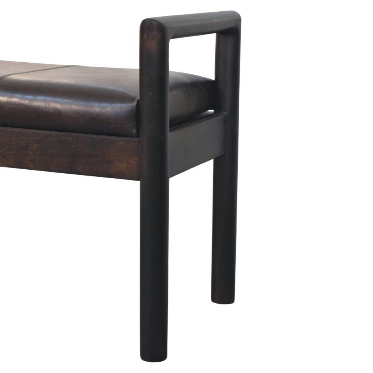 Gridline Bench, Upholestered Rich Black Leather, Black