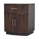 Milan Solid Mango Wood Bedside Table – Velvet Mocha Finish With Brass Accents