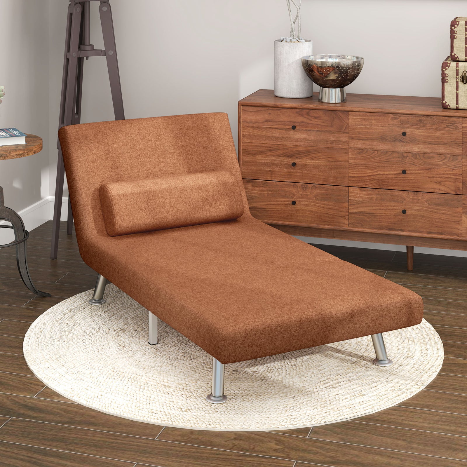 Single Folding 5 Position Convertible Sleeper Chair Sofa Bed | One Size | Brown