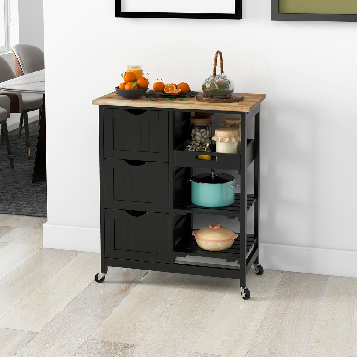 HOMCOM Rolling Kitchen Island Cart, Bar Serving Cart, Compact Trolley Black