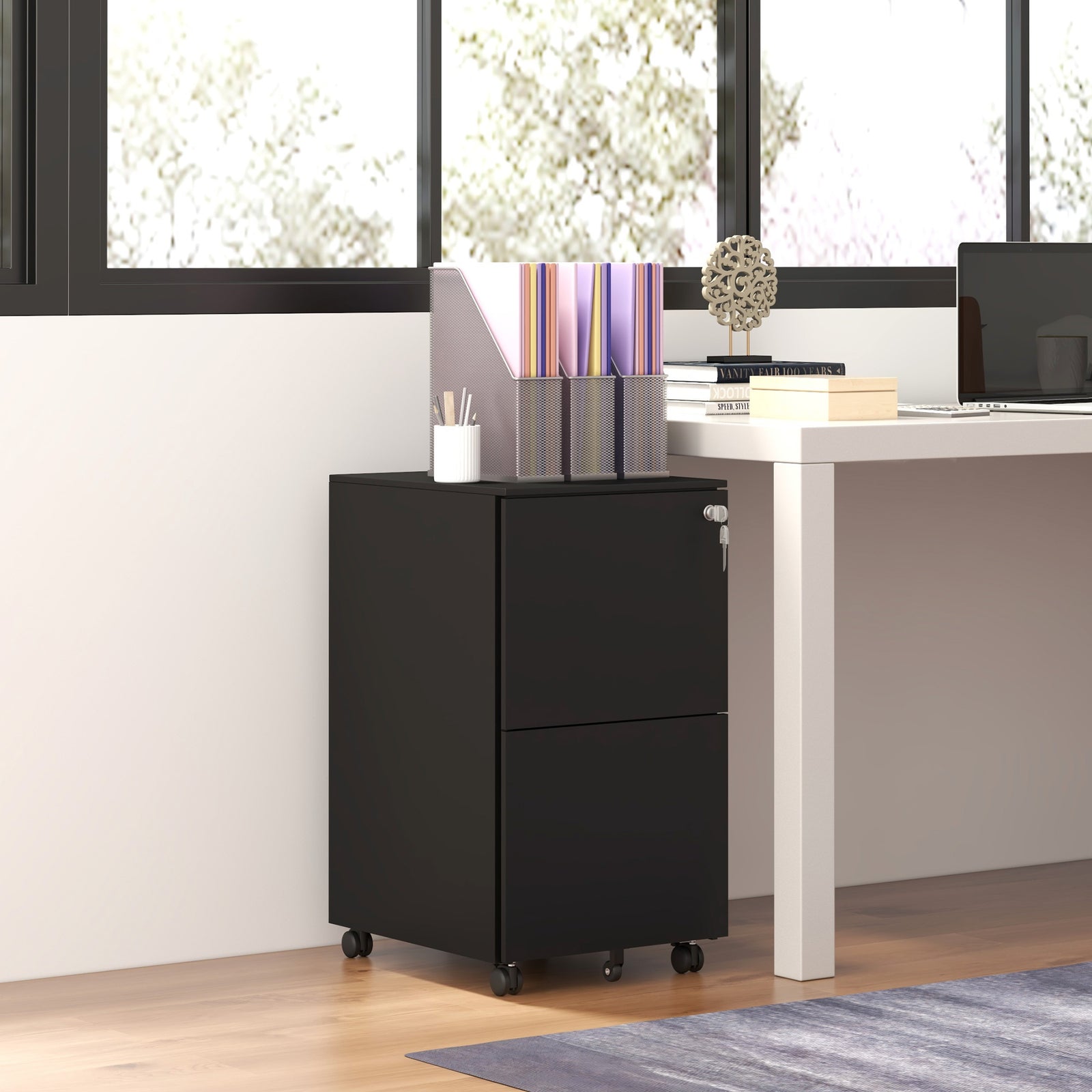Steel File Cabinet With Lock And Hanging Bar For Letter A4 | One Size | Black