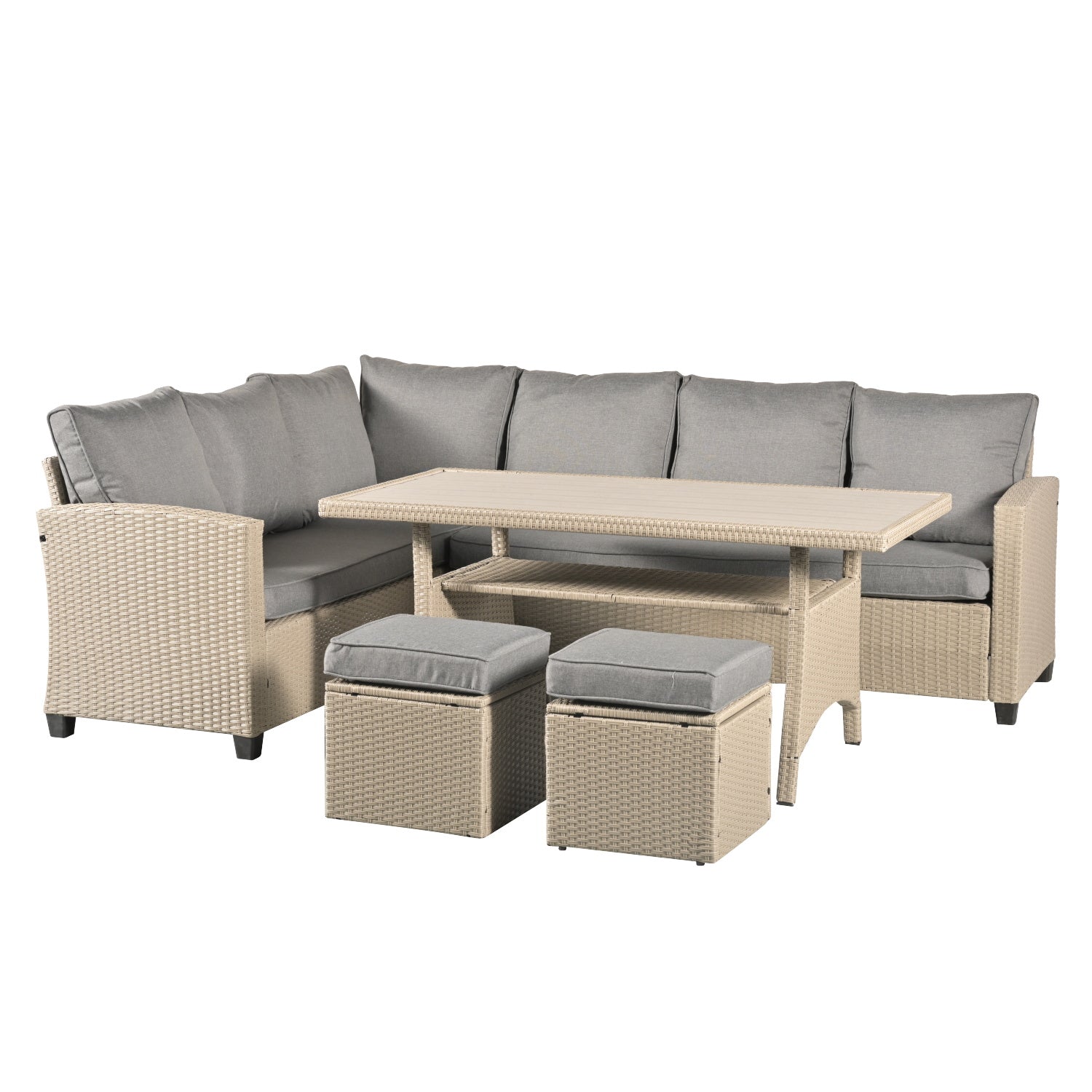Stylish York 8-seater Grey Rattan Corner Sofa Dining Set For Outdoor Entertaining | Grey
