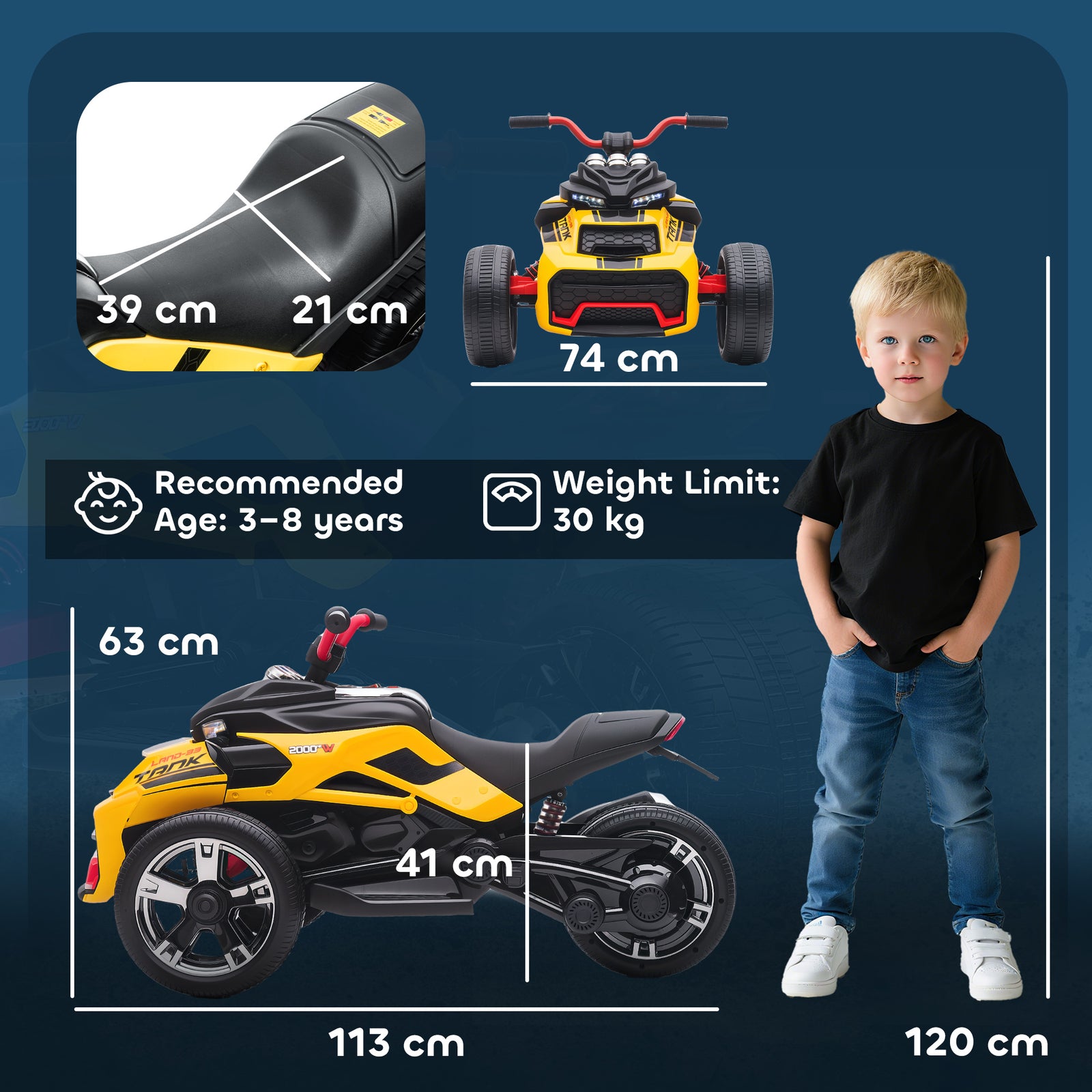 12v Kids Electric Ride On Car, Battery Powered Ride On Atv | Yellow