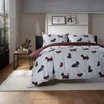 Hattie 100% Cotton Duvet Cover Set – Dog Printed Bedding With Piped Edging | Super King | Grey