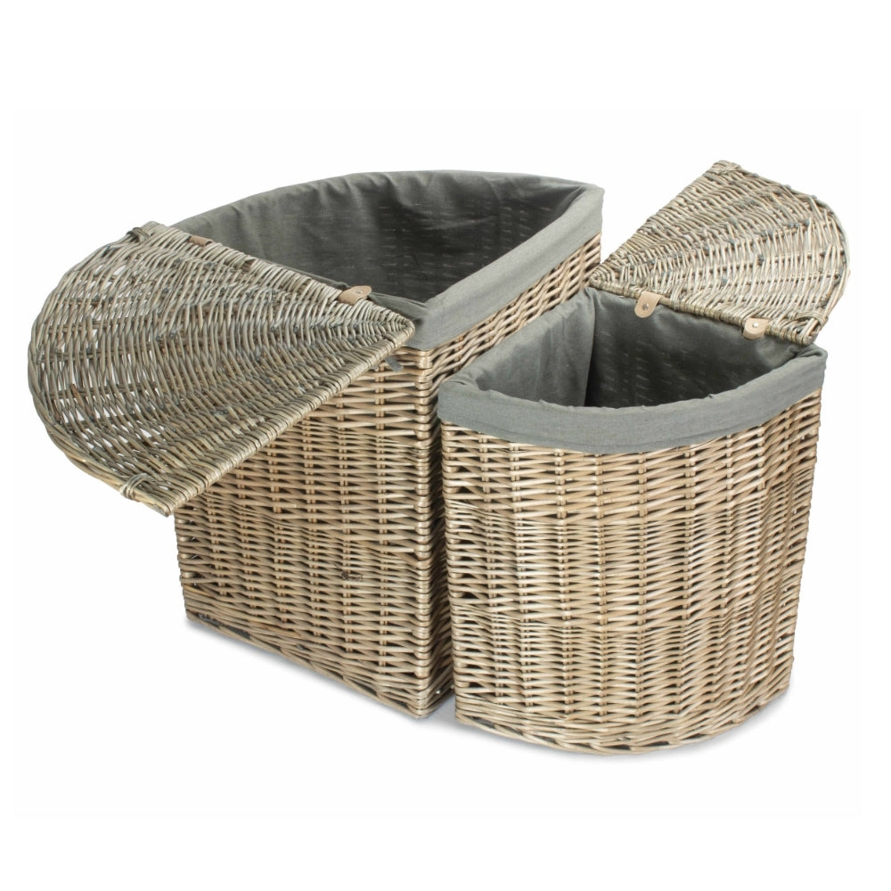 Antique Wash Corner Linen Basket With Grey Sage Lining | Small