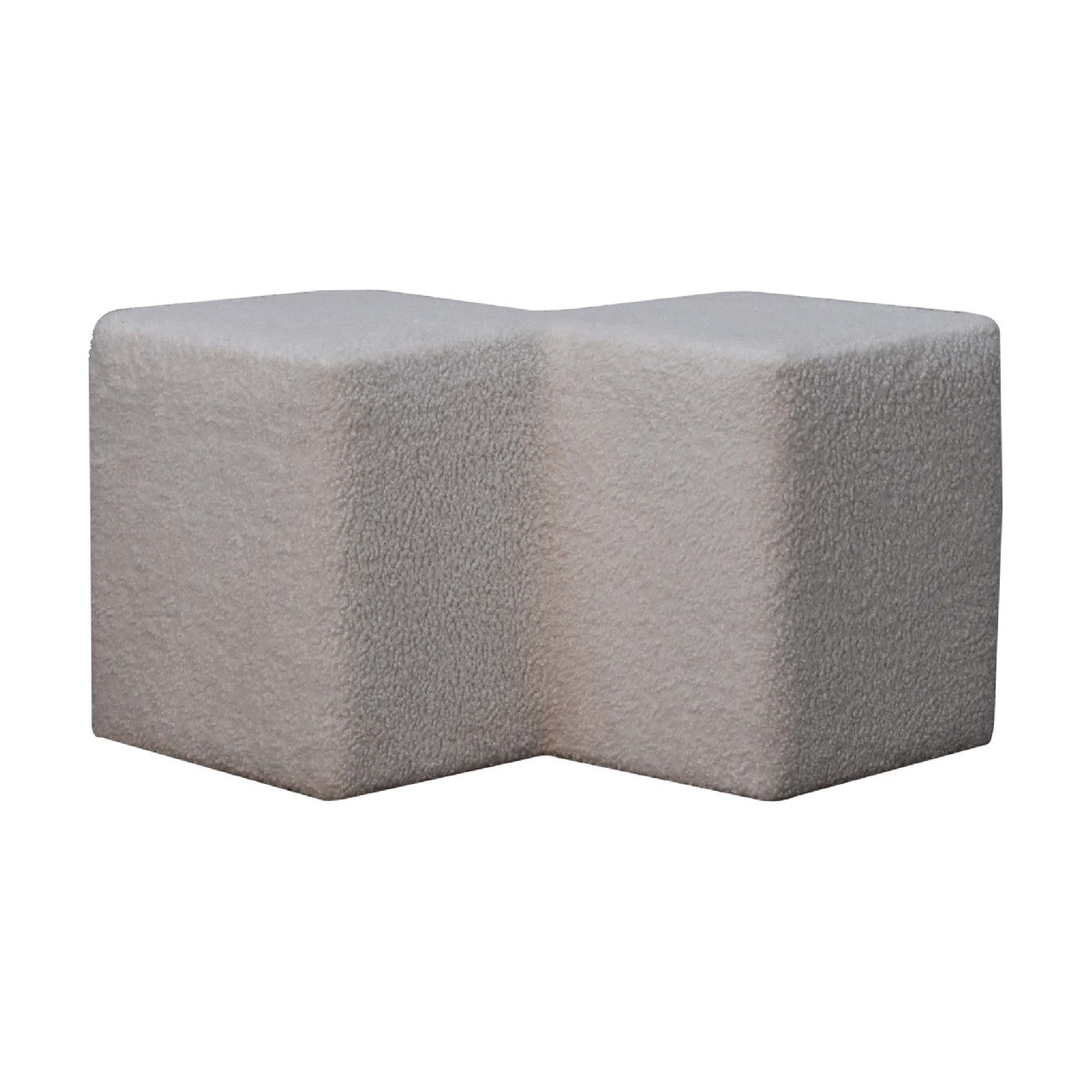 Solid Mango Wood White Boucle Twin Footstool