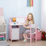 2 Pcs Childrens Table And Chair Set W/ Whiteboard Storage | Pink