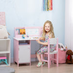 2 Pcs Childrens Table And Chair Set W/board Storage | Pink