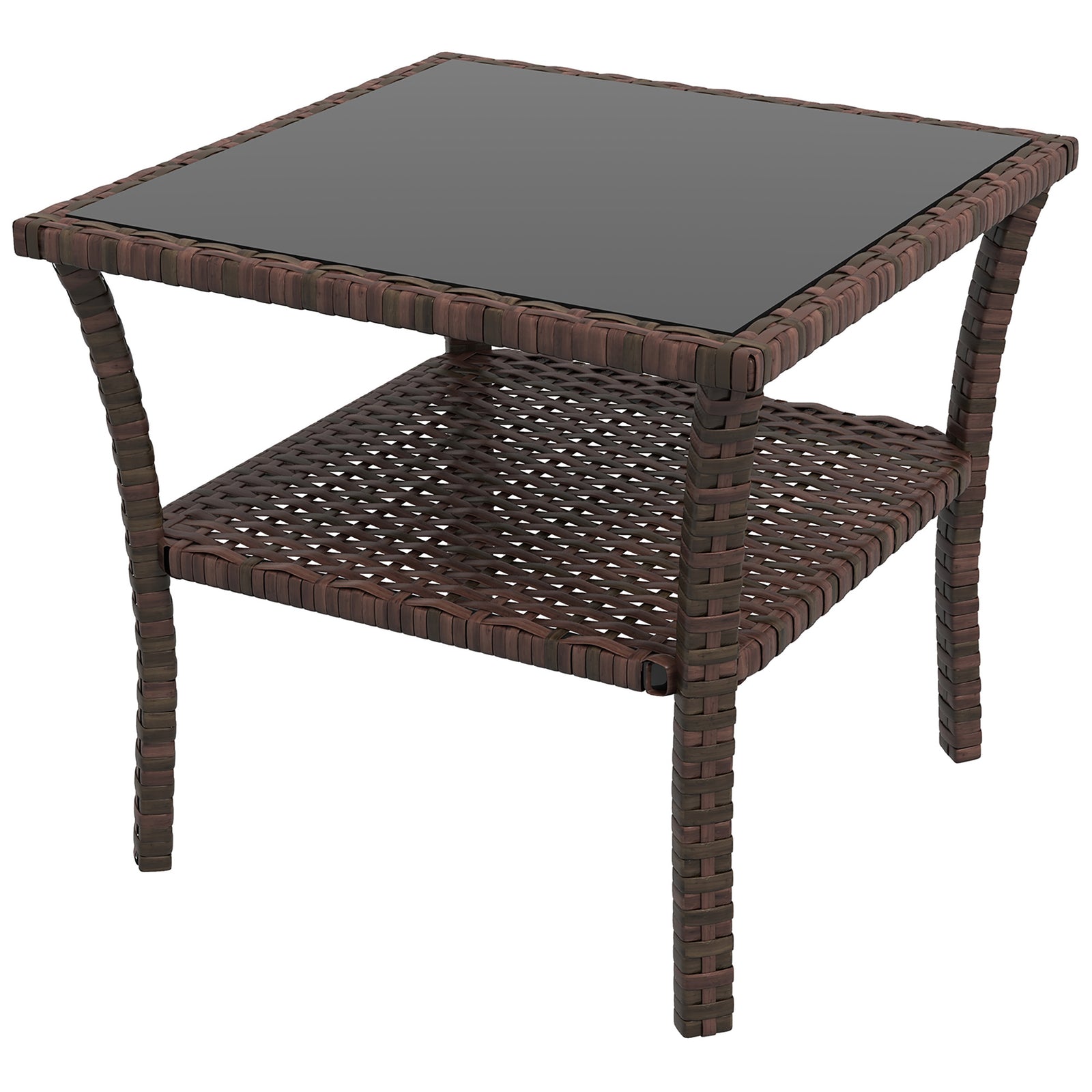 50cm Pe Rattan Coffee Table, Two-tier With Glass Top | Brown