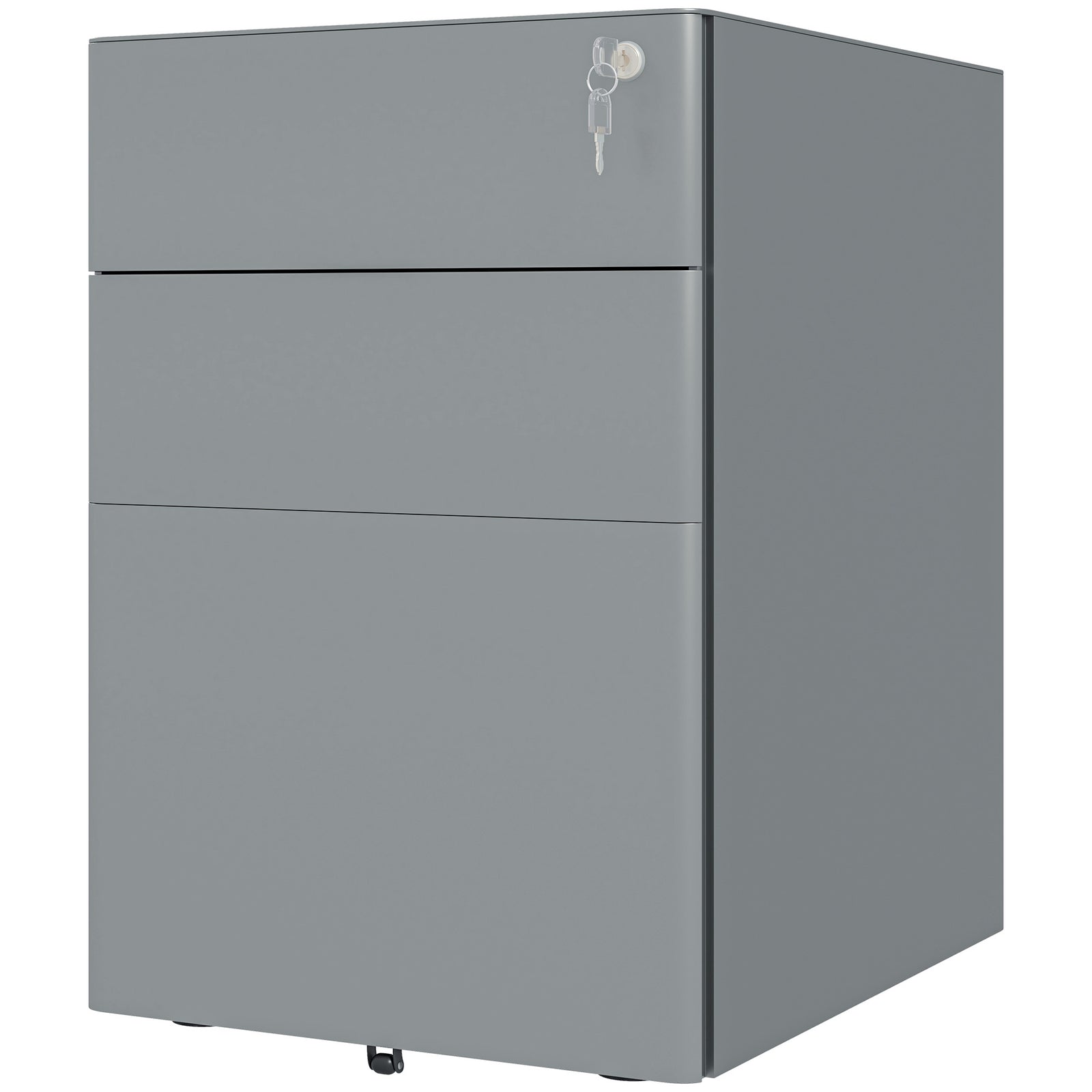 3 Drawer Metal Filing Cabinet Lockable 5 Wheels | One Size | Gray